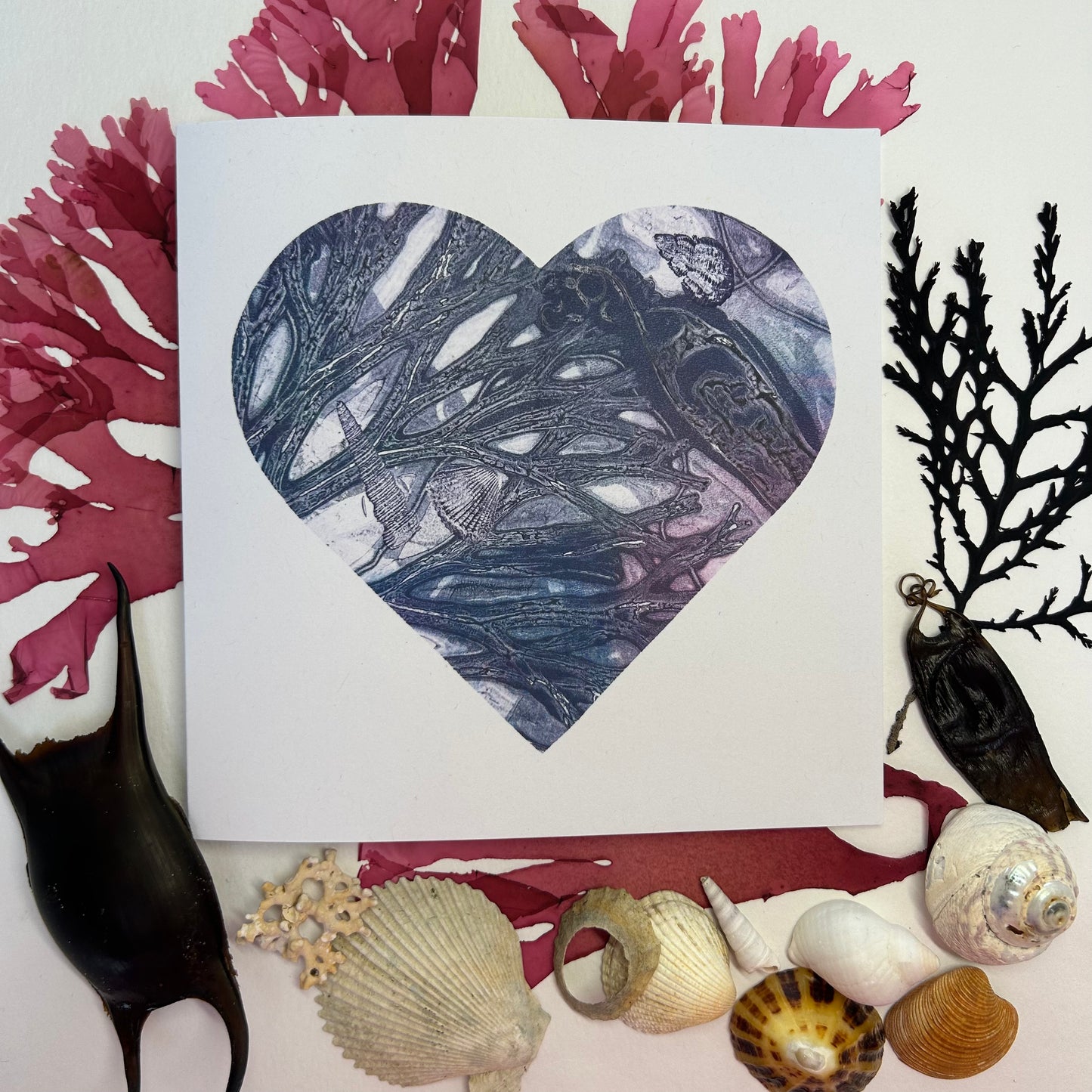 Handprinted Original Monoprint Heart Card - Islay's Strandline 10