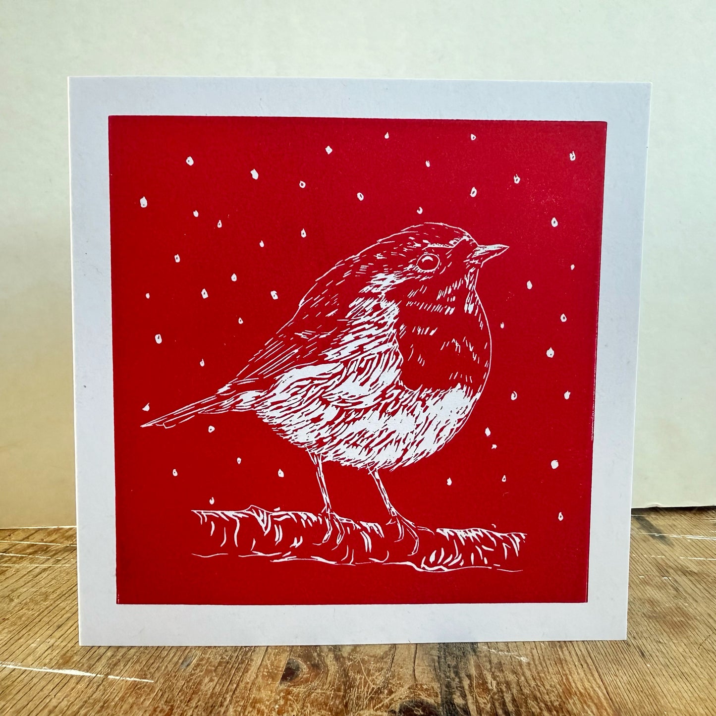 Robin in the Snow - 6 Handprinted Christmas Cards