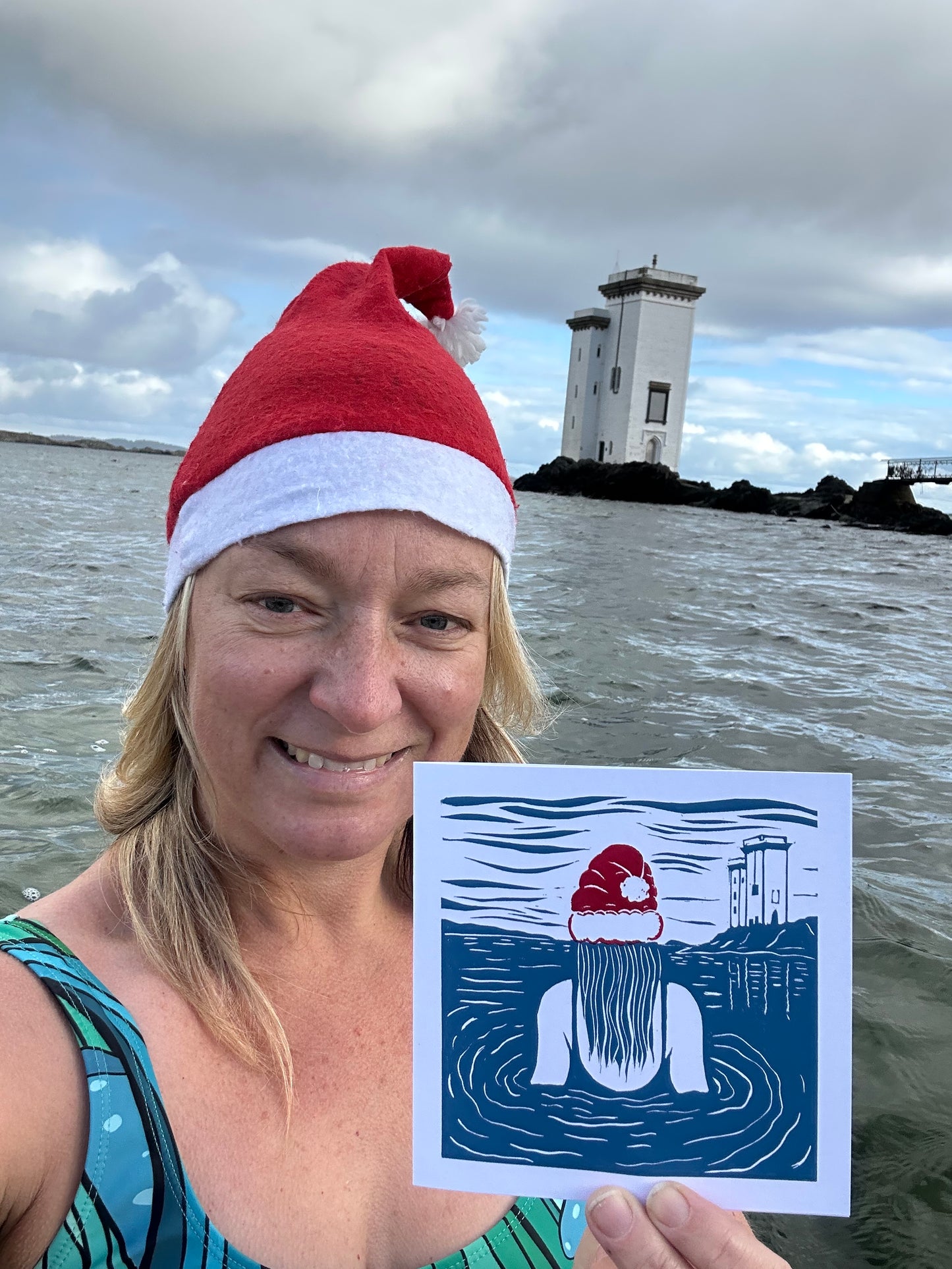 Christmas Morning Dip - Isle of Islay - Handprinted Christmas Card