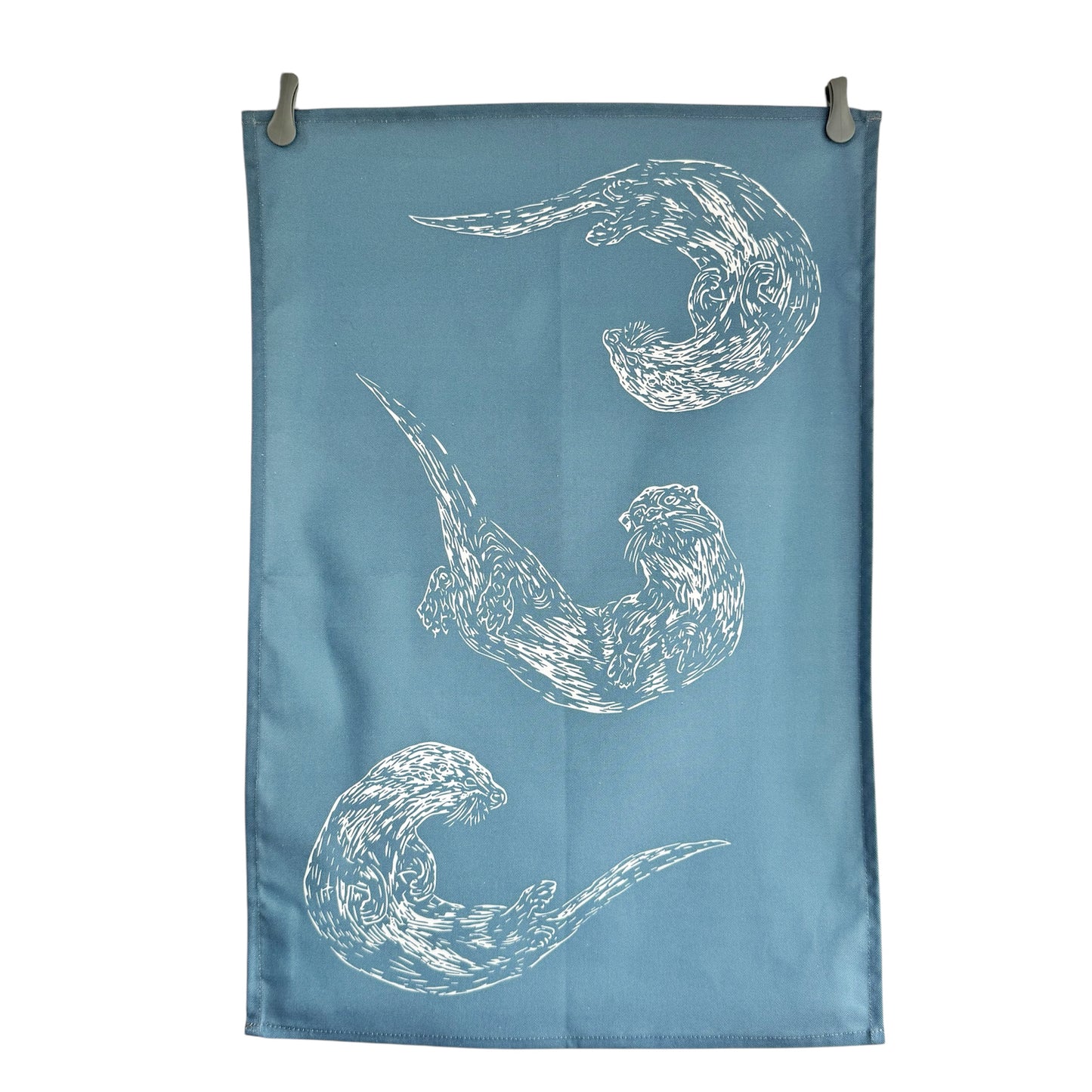 Swimming Otters Blue Tea Towel