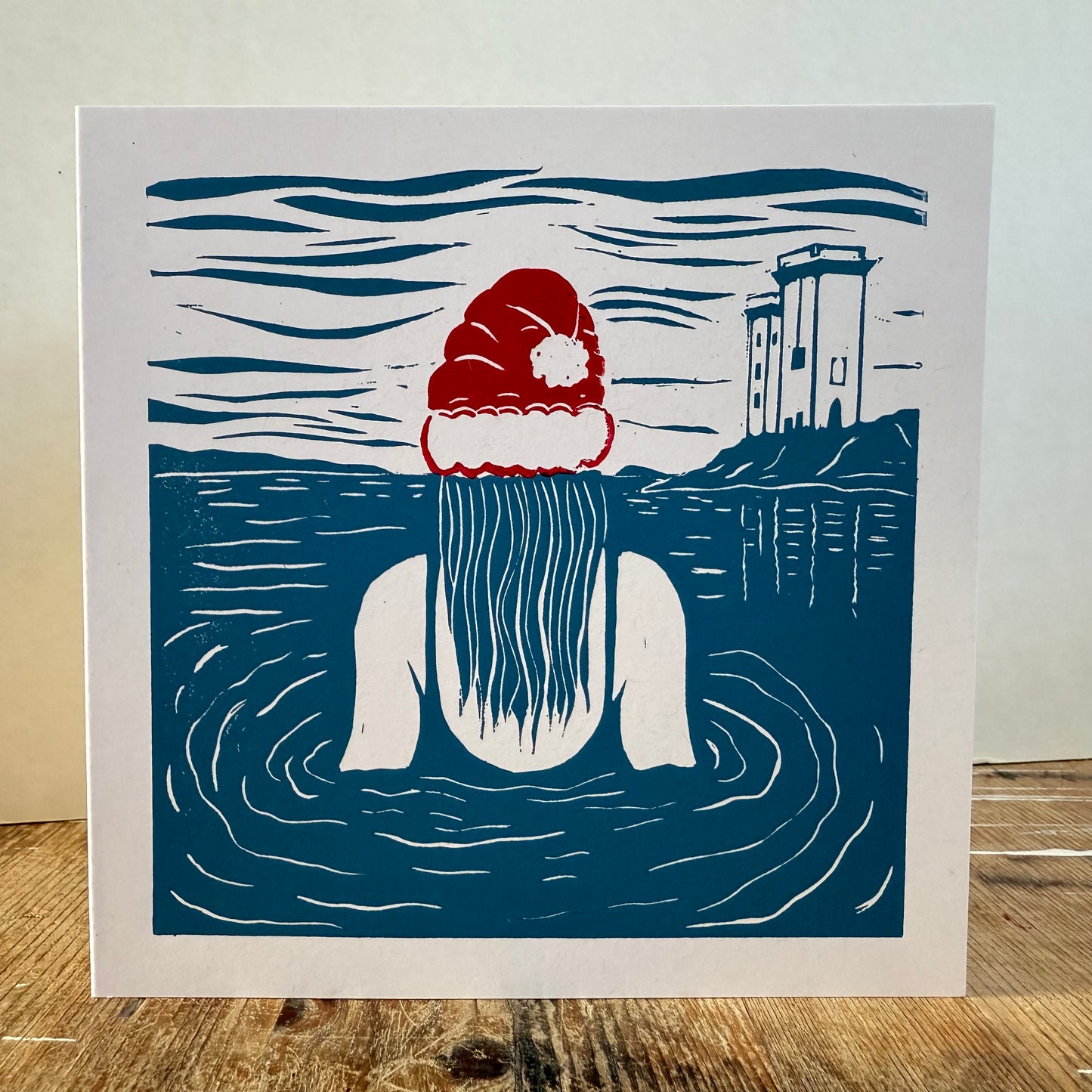 Christmas Morning Dip - Isle of Islay - Handprinted Christmas Card