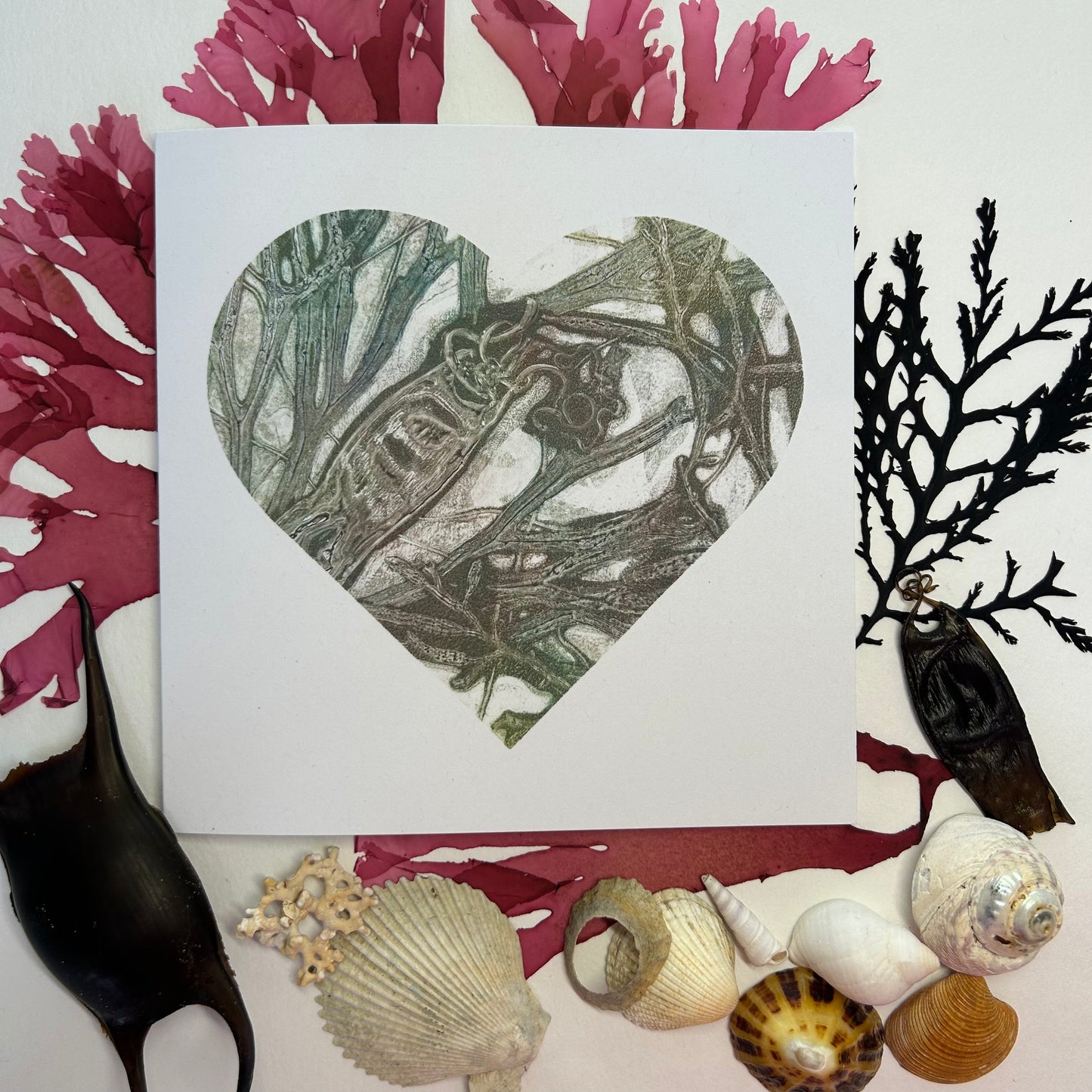 Handprinted Original Monoprint Heart Card - Islay's Strandline 14