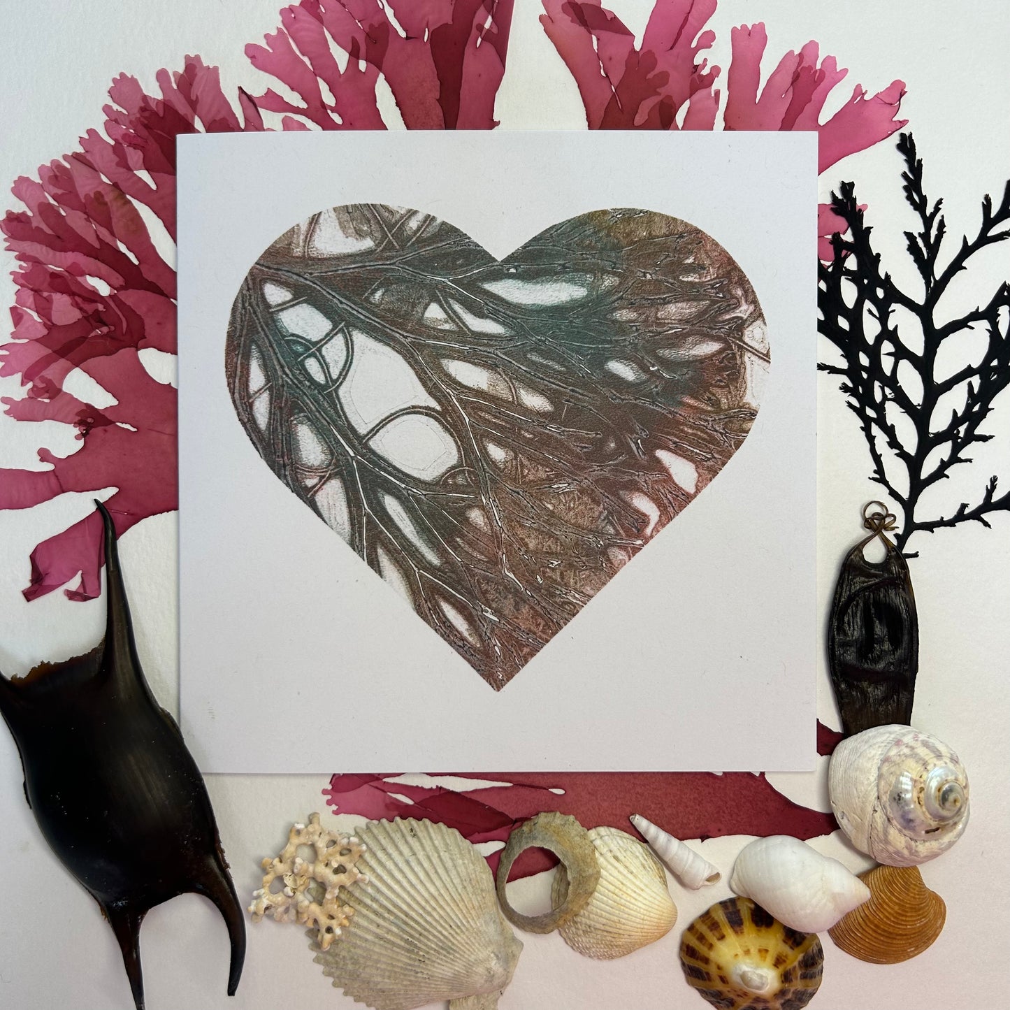 Handprinted Original Monoprint Heart Card - Islay's Strandline 5