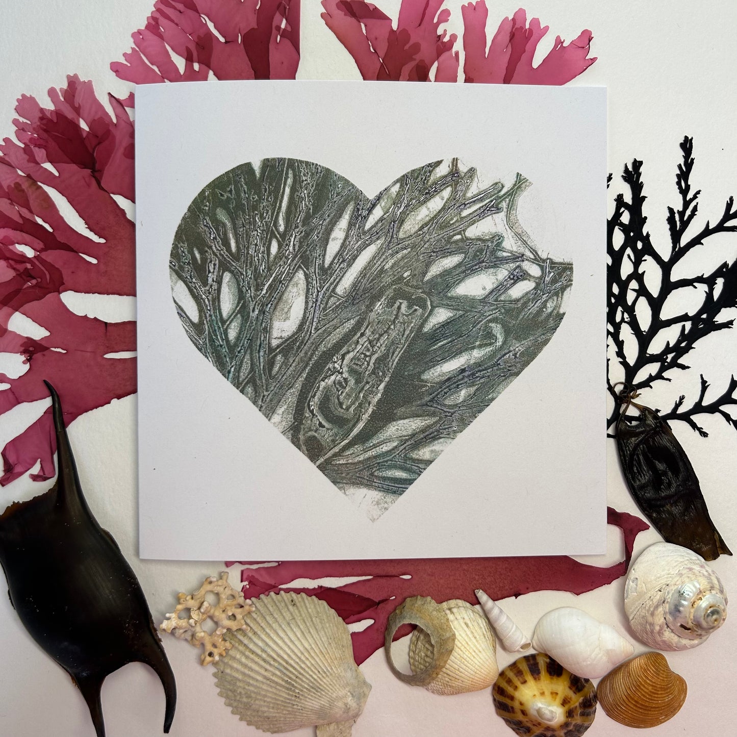 Handprinted Original Monoprint Heart Card - Islay's Strandline 12