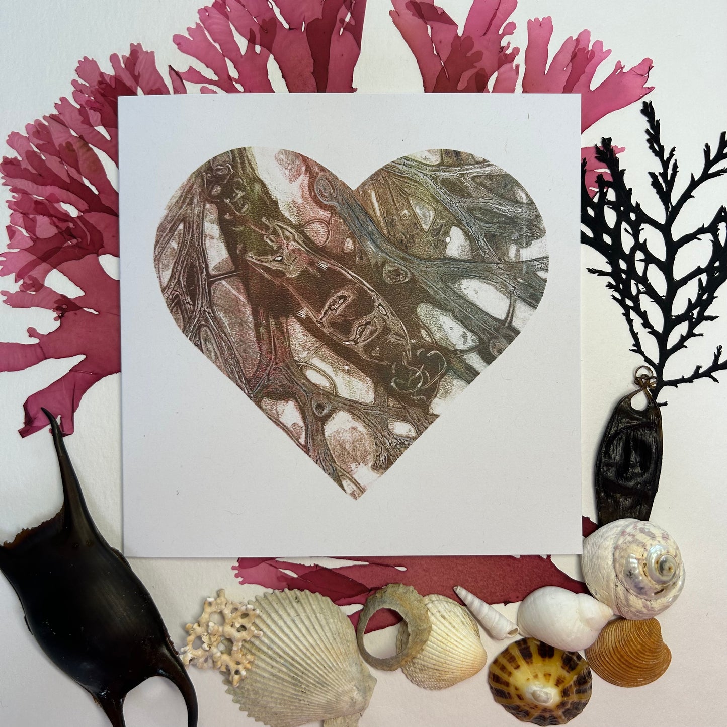 Handprinted Original Monoprint Heart Card - Islay's Strandline 2