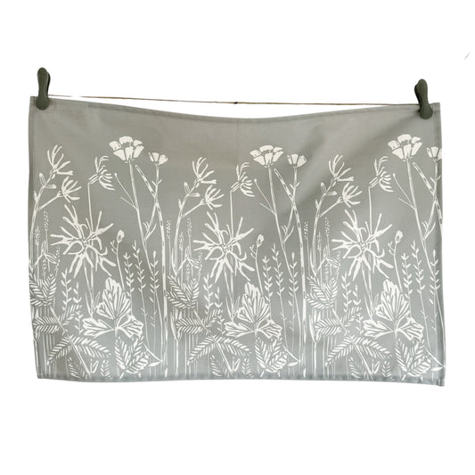 Wet Meadow Tea Towel (Mid Grey) - Wildflowers of Islay