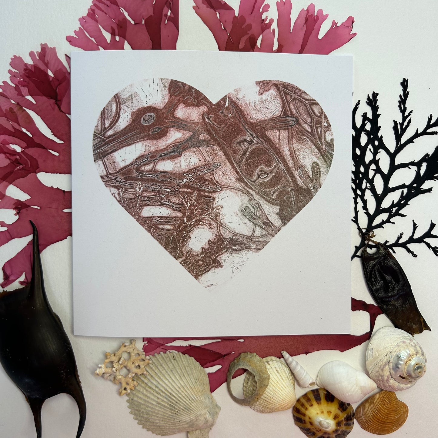 Handprinted Original Monoprint Heart Card - Islay's Strandline 13