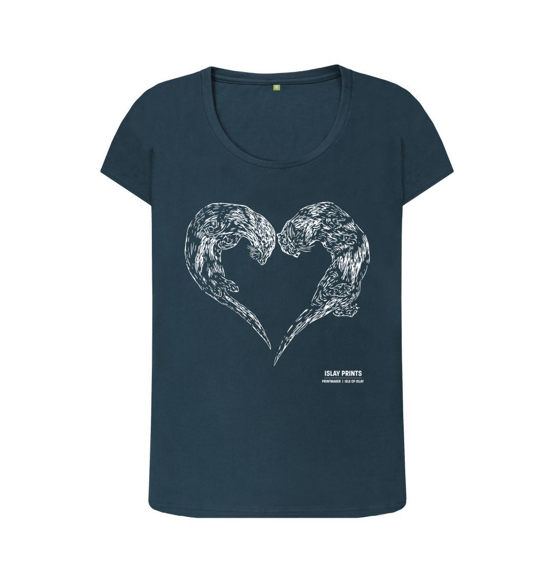 Denim Blue Women's Swimming Otters Scoop Neck Top