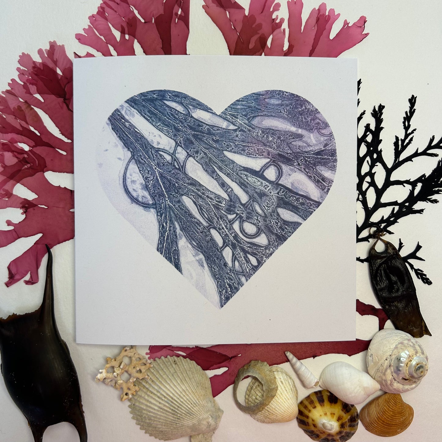 Handprinted Original Monoprint Heart Card - Islay's Strandline 20