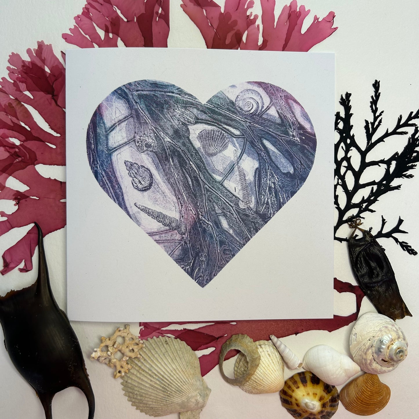 Handprinted Original Monoprint Heart Card - Islay's Strandline 19