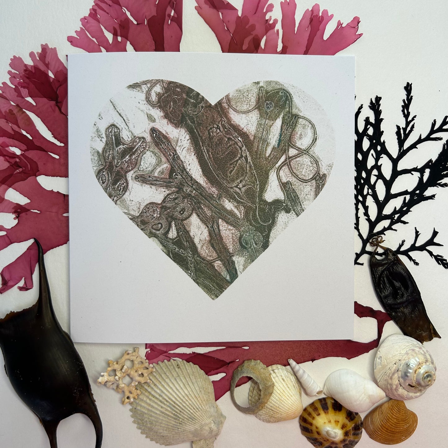 Handprinted Original Monoprint Heart Card - Islay's Strandline 15