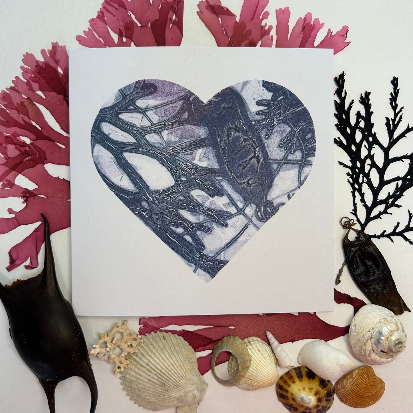 Handprinted Original Monoprint Heart Card - Islay's Strandline 9