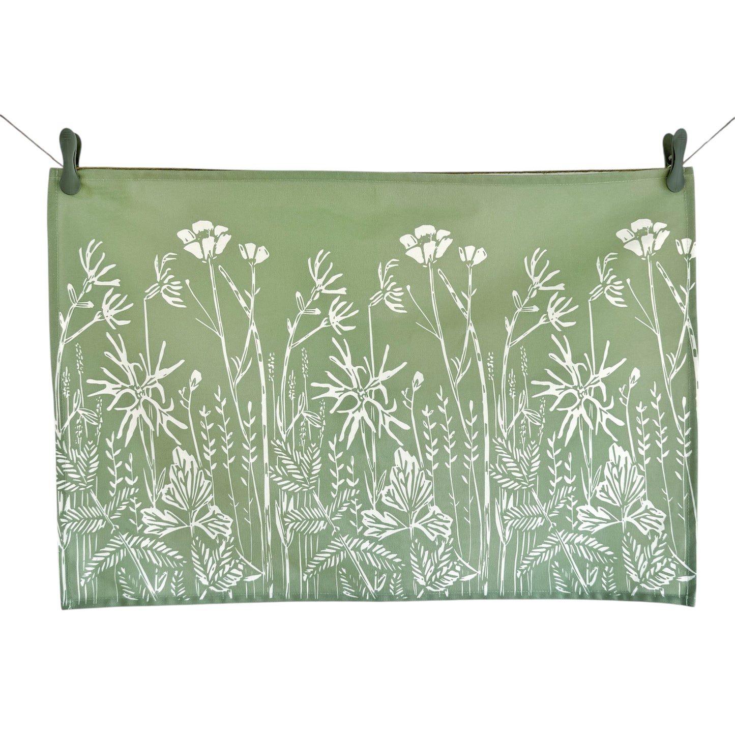 Wet Meadow Tea Towel (Sage Green) - Wildflowers of Islay
