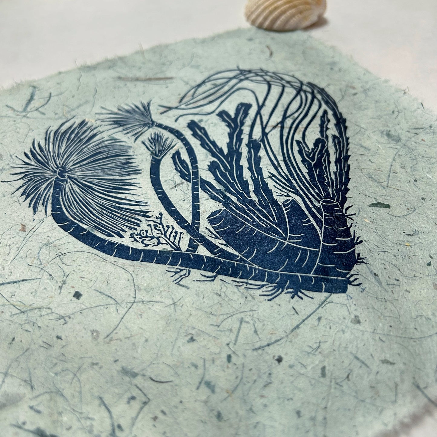 Underwater Love Handprinted Original Linoprint on Handmade Mulberry Paper