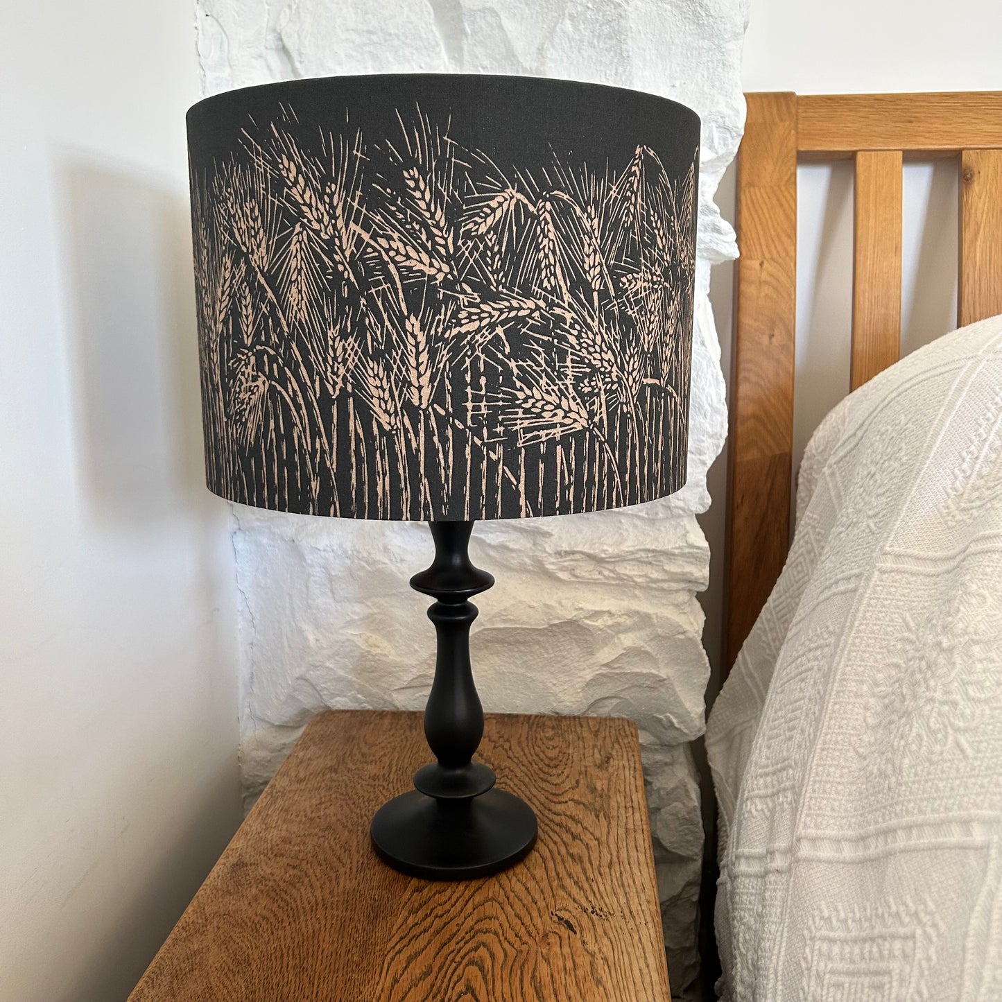 Handmade Barley Lampshade - Black with copper lining 30cm