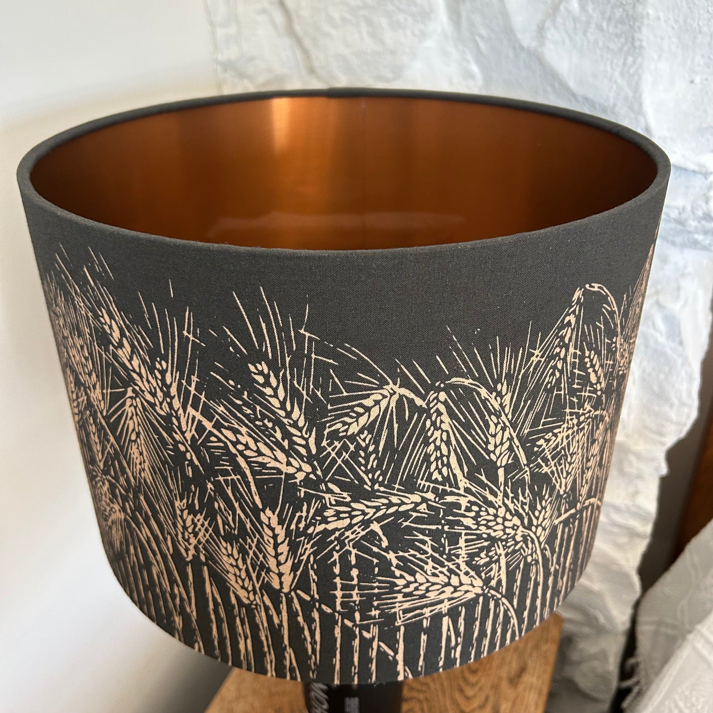 Handmade Barley Lampshade - Black with copper lining 30cm