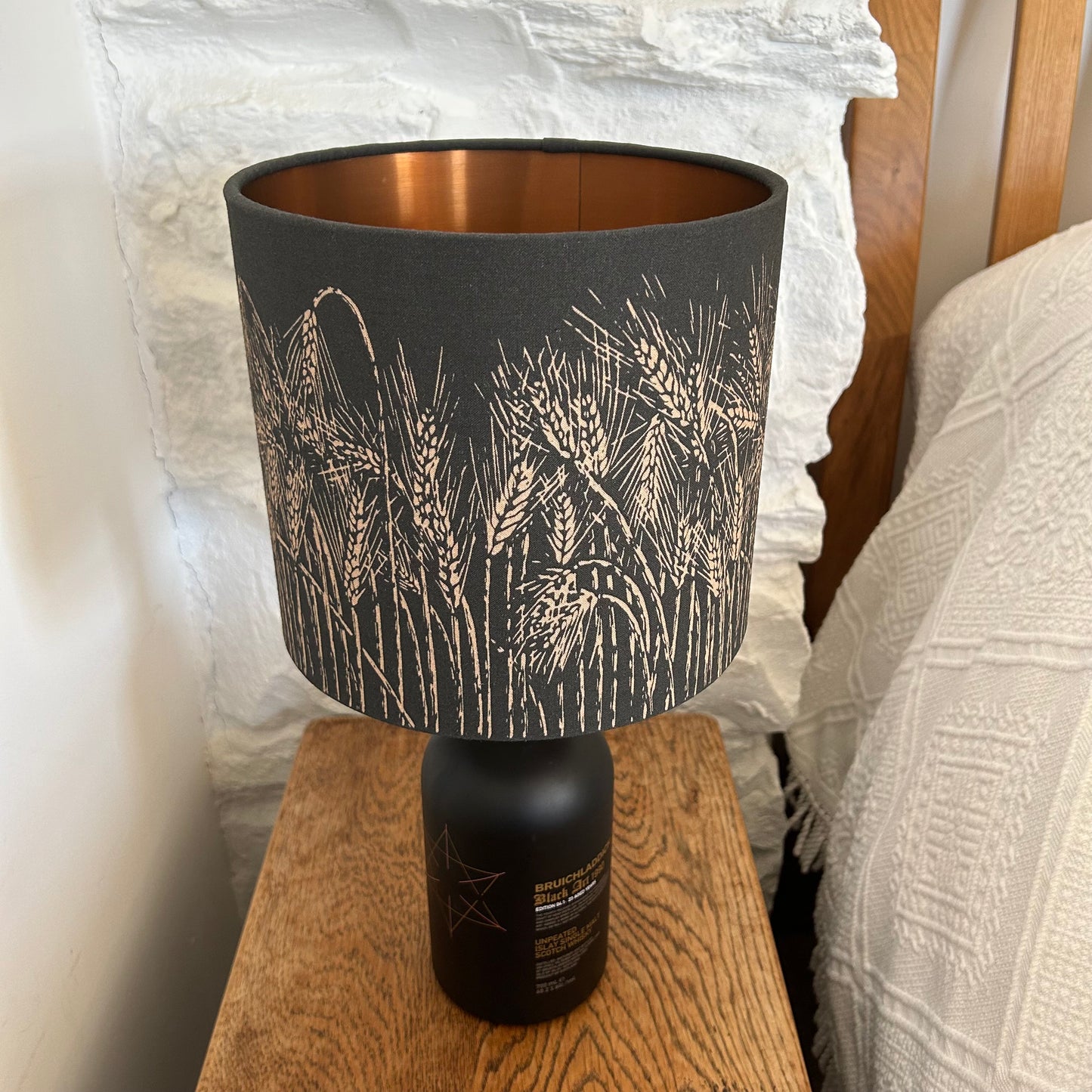 Handmade Barley Lampshade - Black with copper lining 20cm