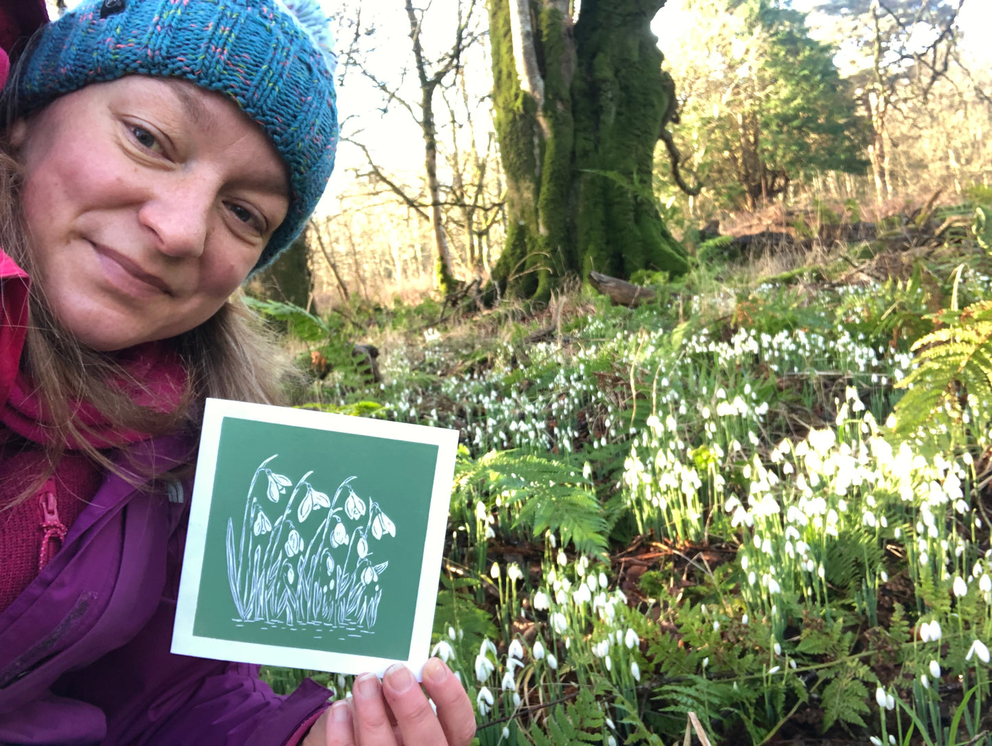 Handprinted Card - Snowdrops - Isle of Islay
