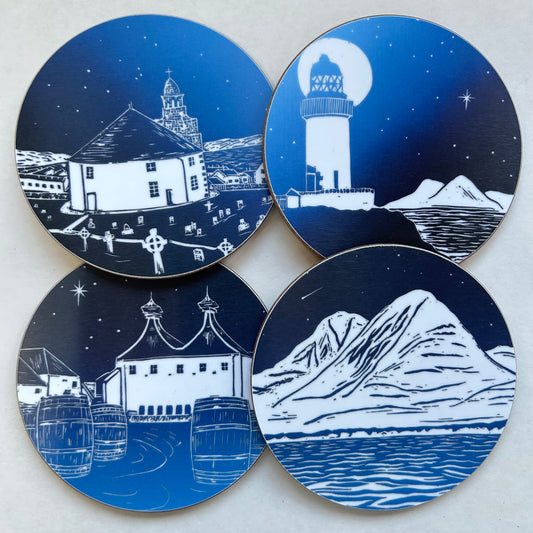 Set of 4 Round Coasters - Starry Nights on Islay