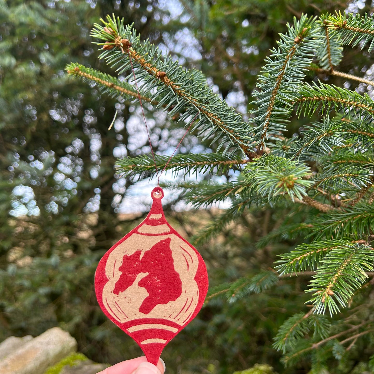 Handprinted Christmas Card - Islay Bauble