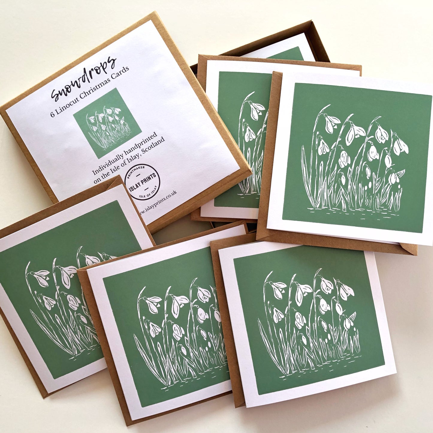 Snowdrops - 6 Handprinted Christmas Cards