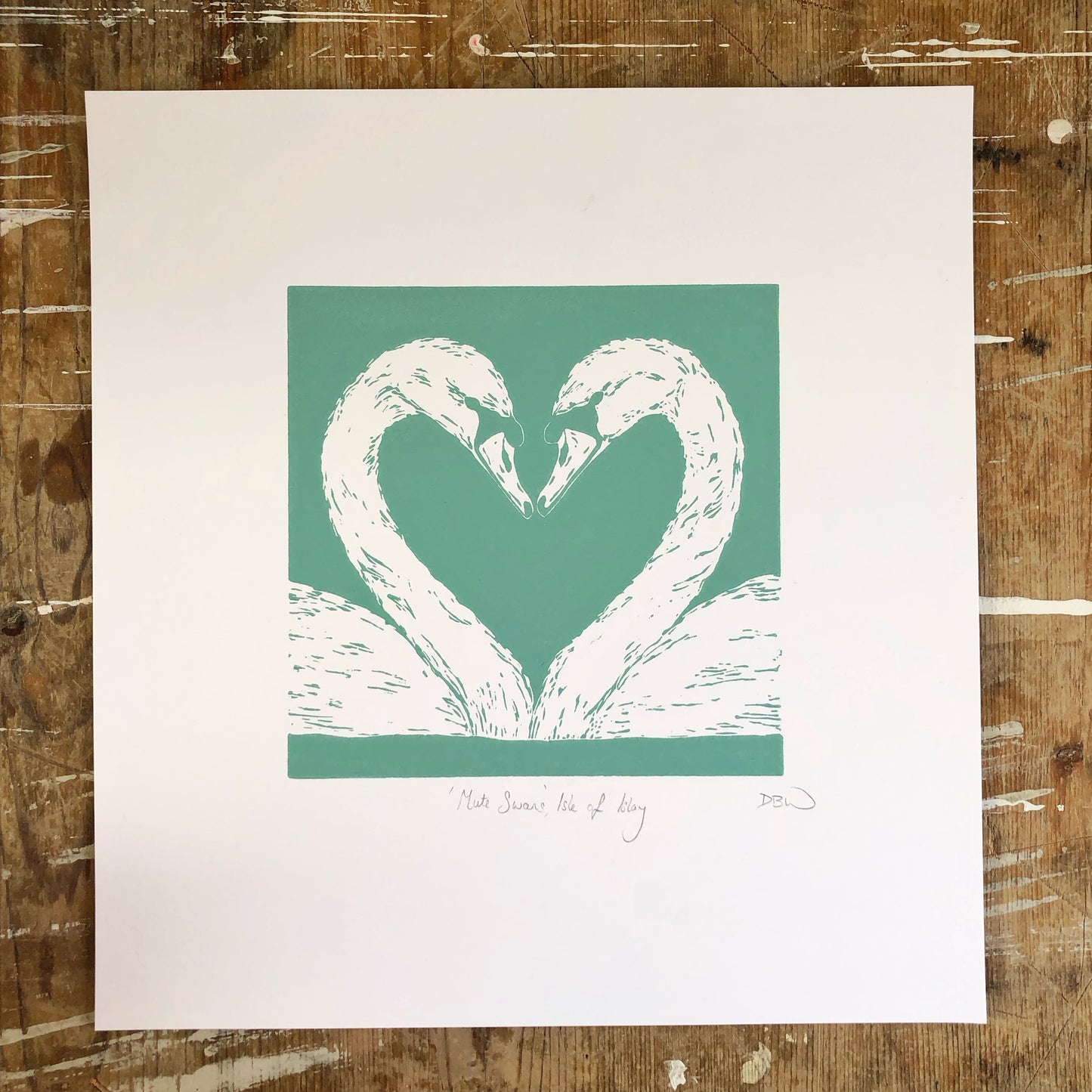 Mute Swans Original Linoprint