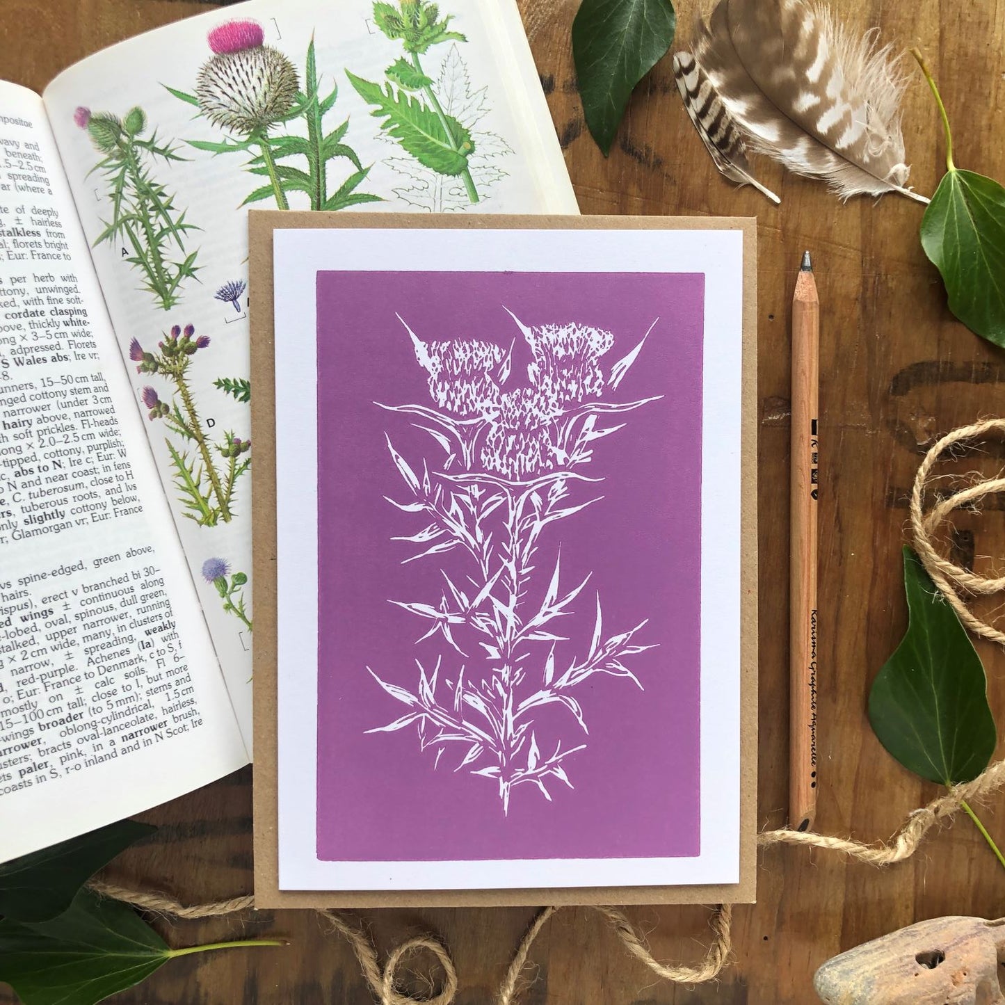 Handprinted Card - Spear Thistle - Isle of Islay