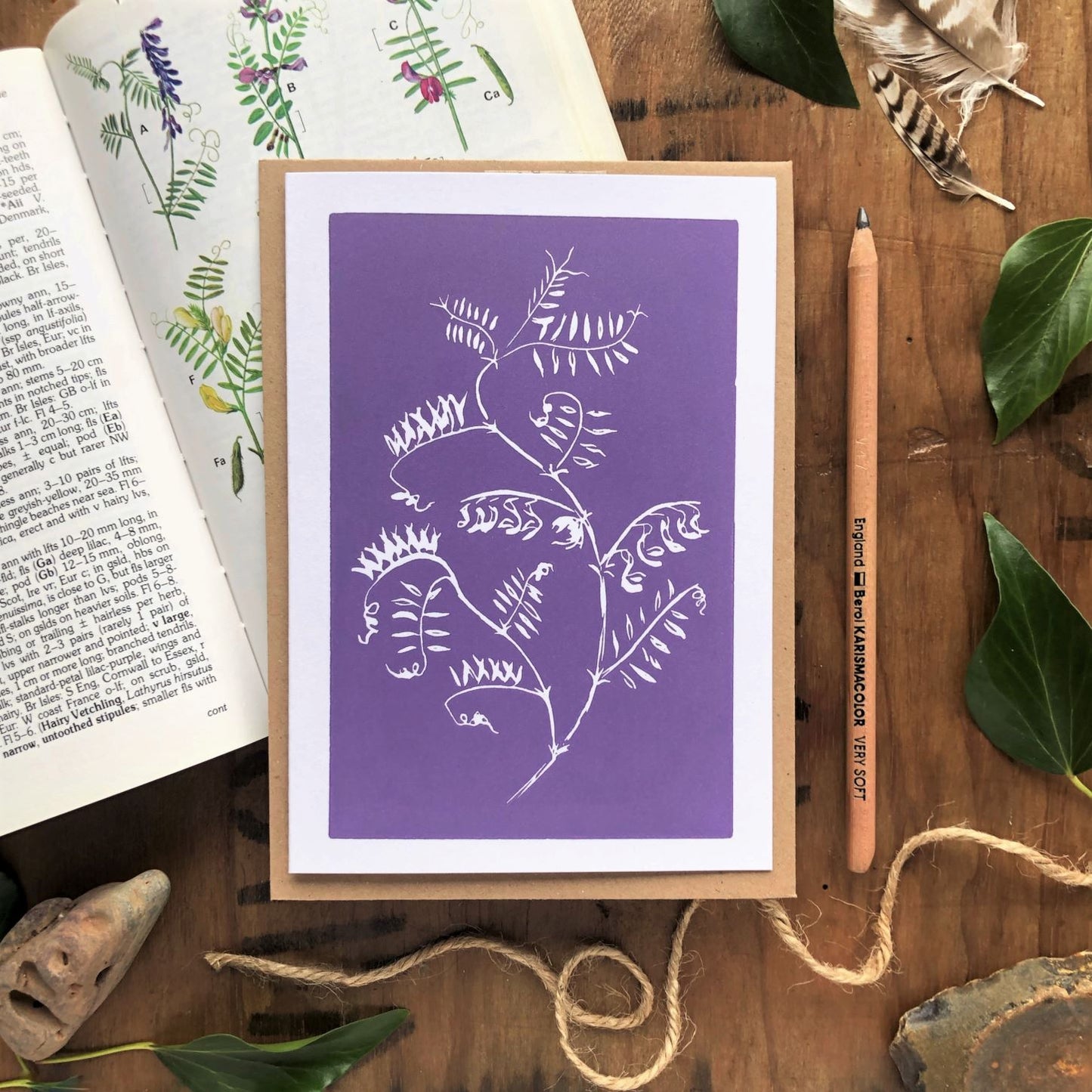 Handprinted Card - Tufted Vetch - Isle of Islay