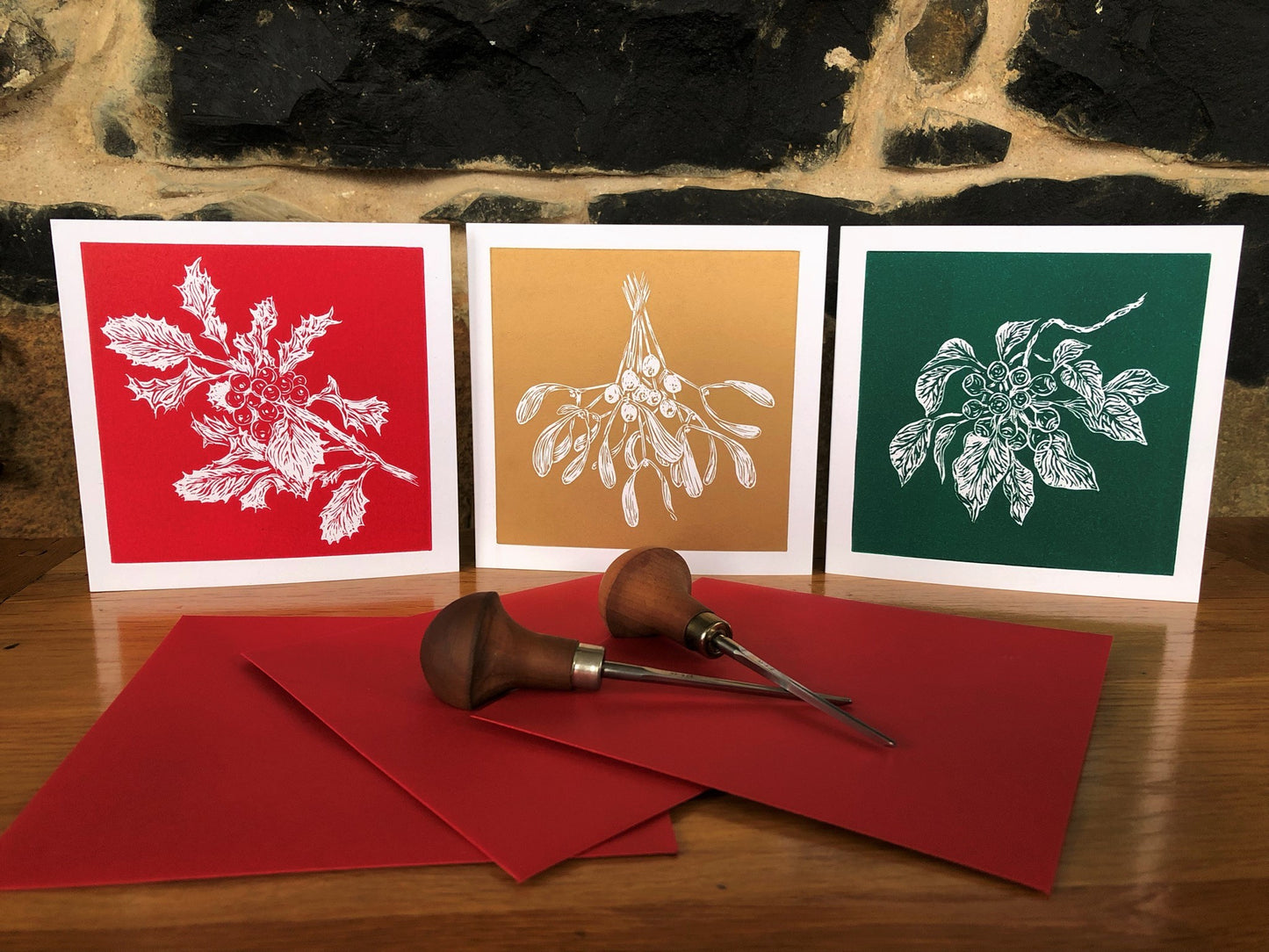 Winter Berries - 6 Handprinted Christmas Cards