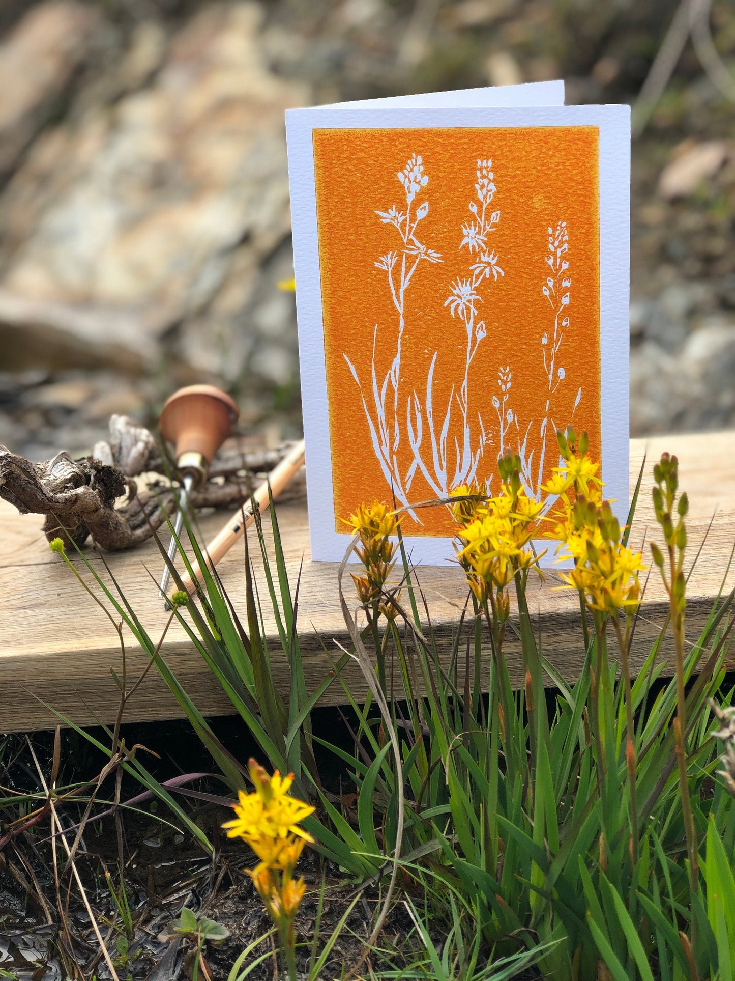 Handprinted Card - Bog Asphodel - Isle of Islay