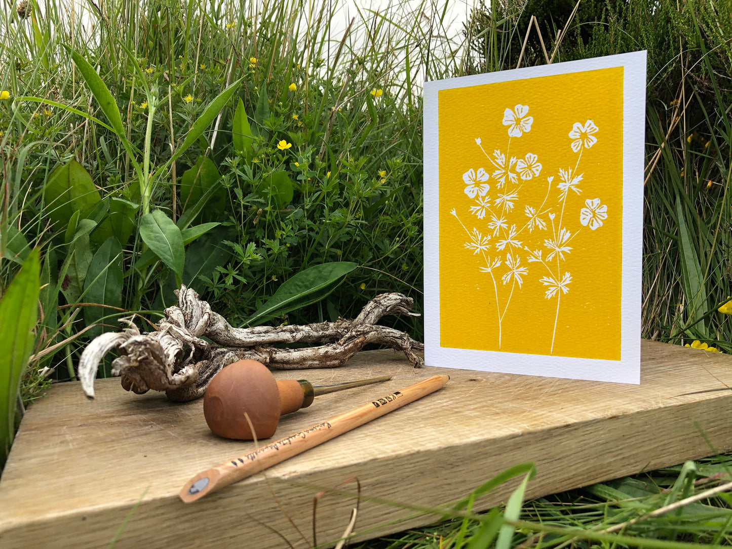 Handprinted Card - Tormentil - Isle of Islay