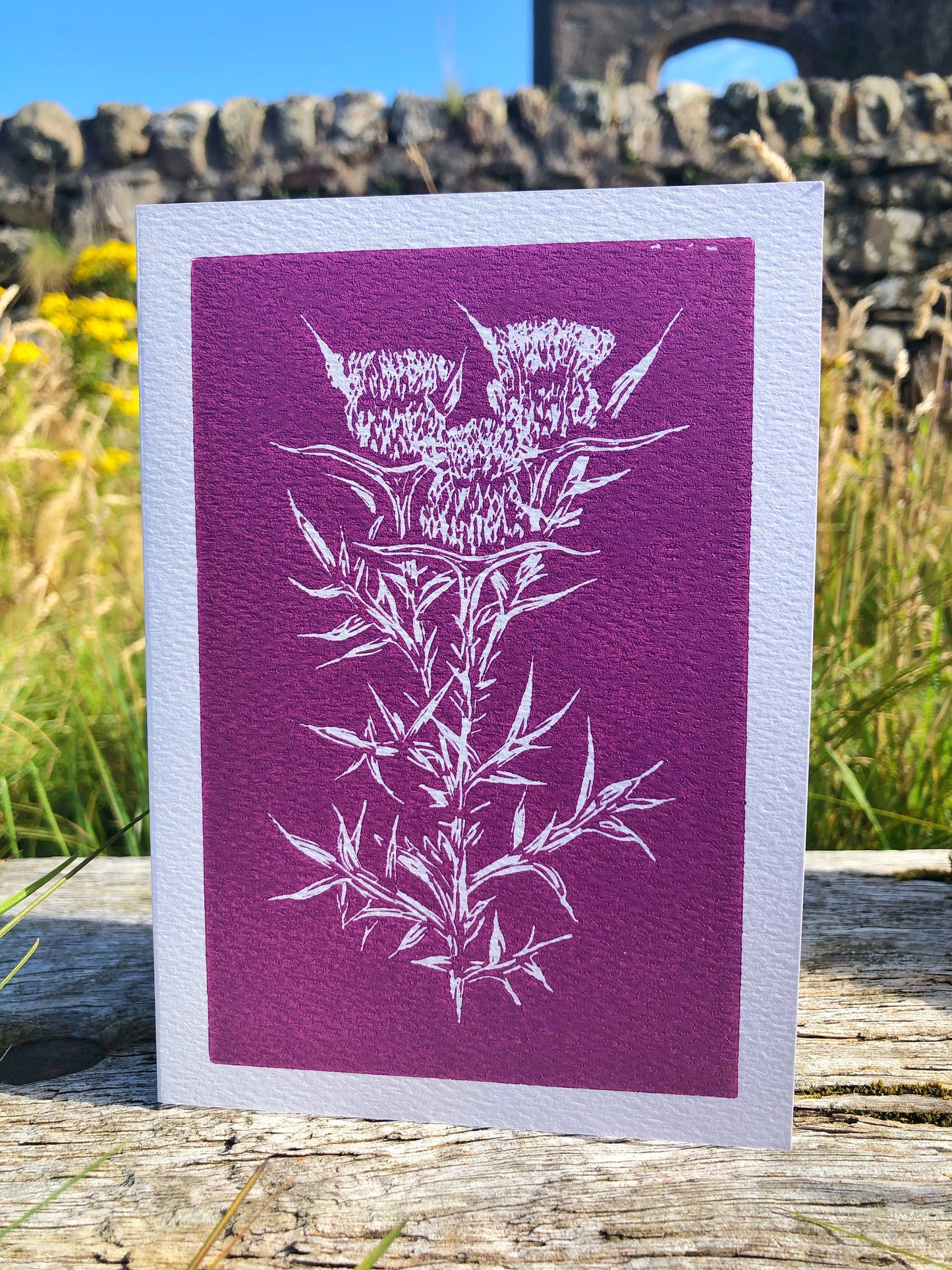 Handprinted Card - Spear Thistle - Isle of Islay