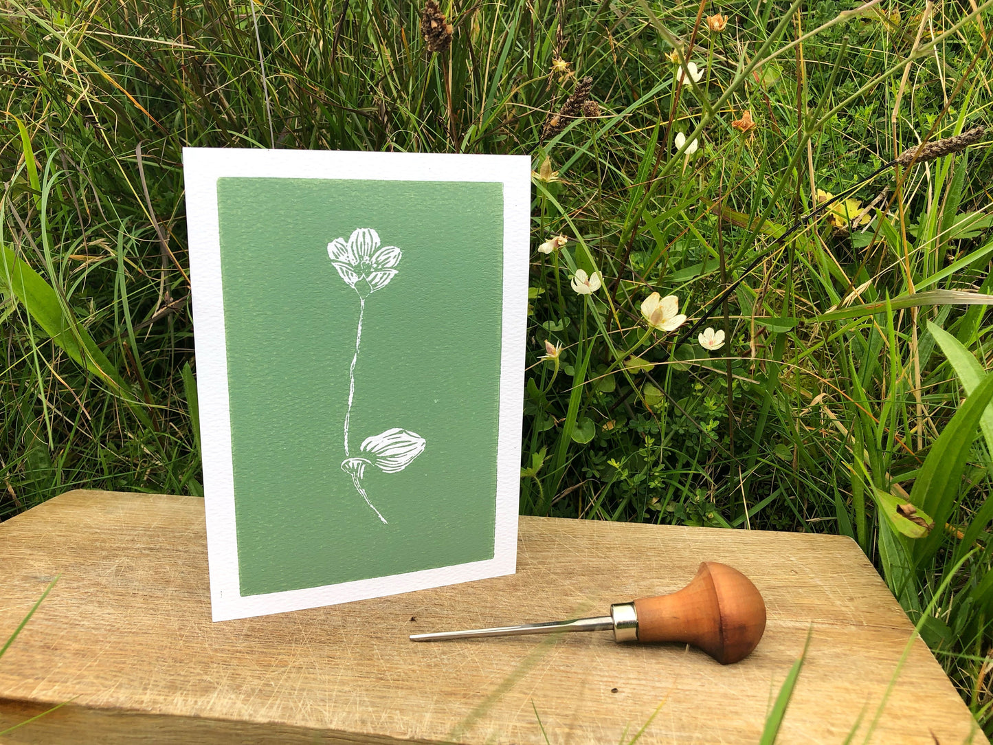 Handprinted Card - Grass of Parnassus - Isle of Islay