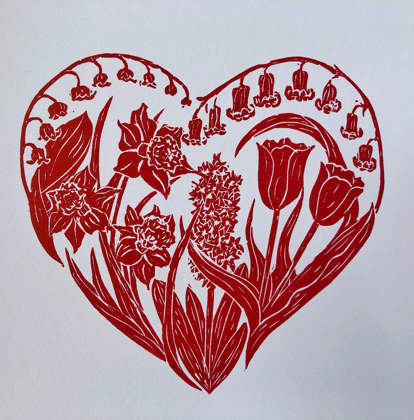 Handprinted Valentines Card, Spring Flowers - Isle of Islay
