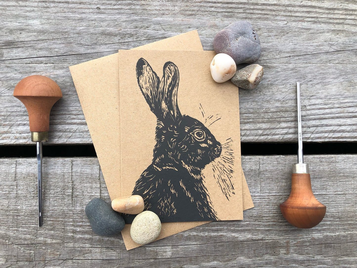 Handprinted Linocut Card - Hare, Isle of Islay