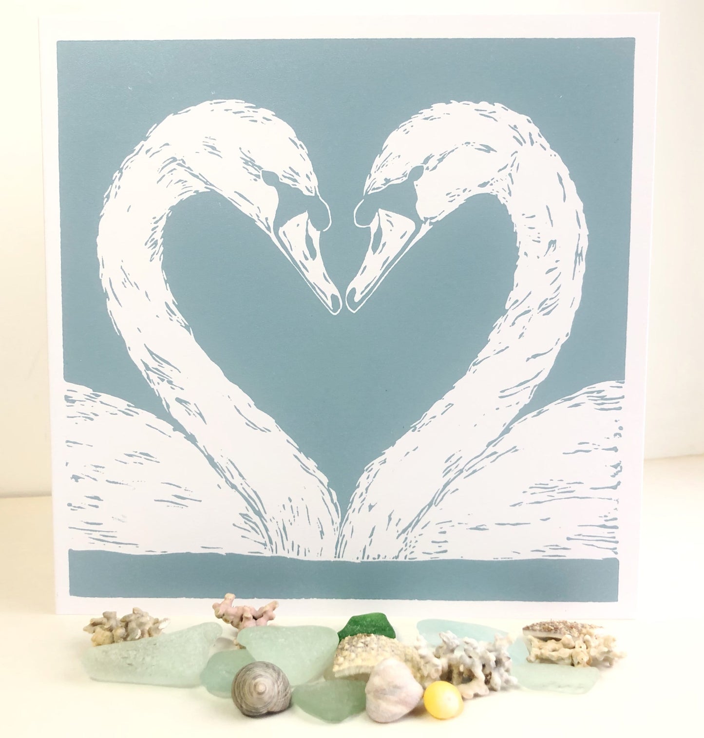 Handprinted Card, Mute Swans - Isle of Islay