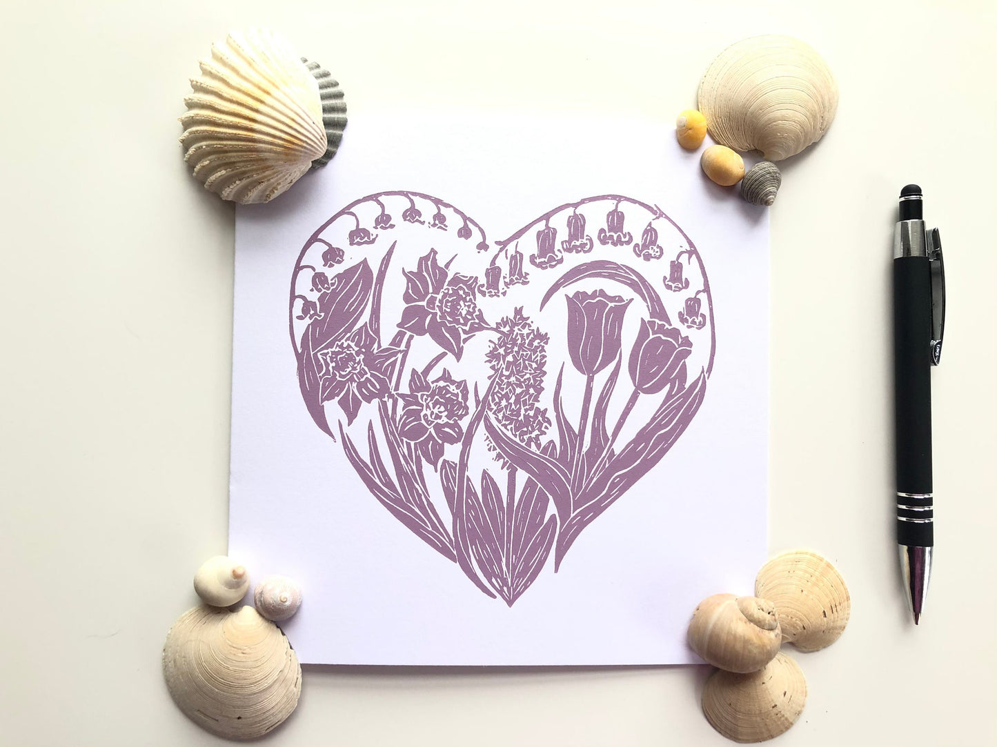 Handprinted Card, Spring Flowers in Mulberry - Isle of Islay