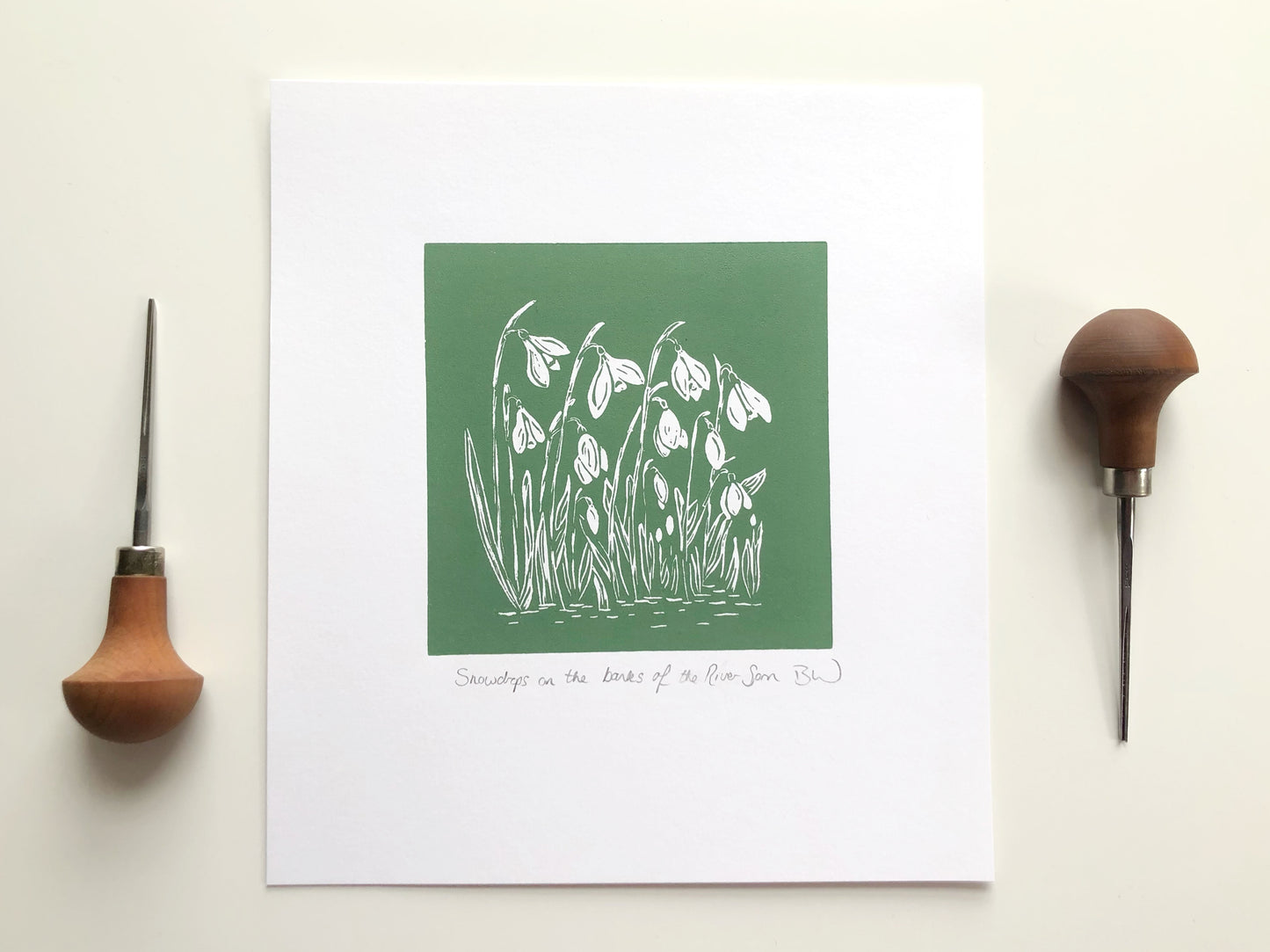 Snowdrop Original Linoprint