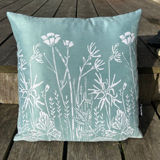 Wildflowers of Islay Faux Suede Cushion Cover - Duck Egg