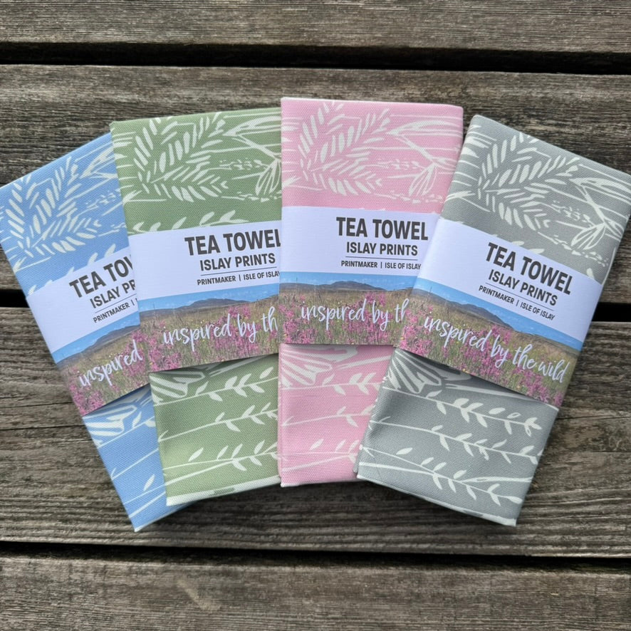 Wet Meadow Tea Towel (Mid Grey) - Wildflowers of Islay