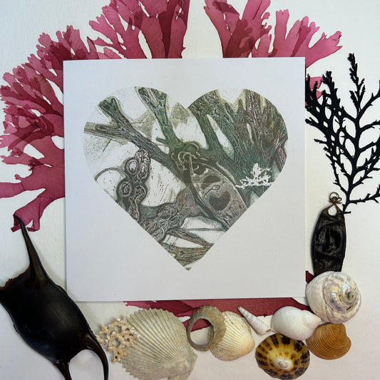 Handprinted Original Monoprint Heart Card - Islay's Strandline 1