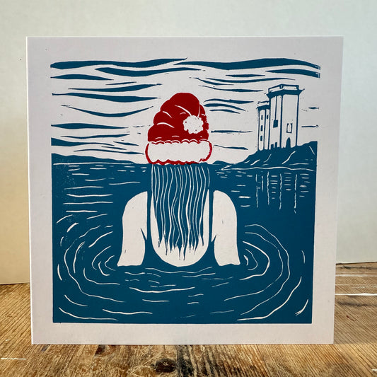 Christmas Morning Dip - Isle of Islay - Handprinted Christmas Card
