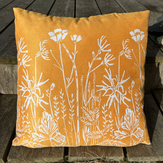 Wildflowers of Islay Faux Suede Cushion Cover - Ochre