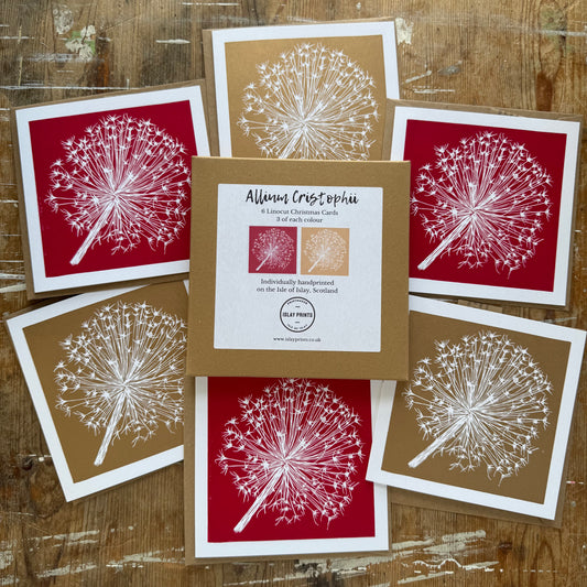 Allium Cristophii - 6 Handprinted Christmas Cards
