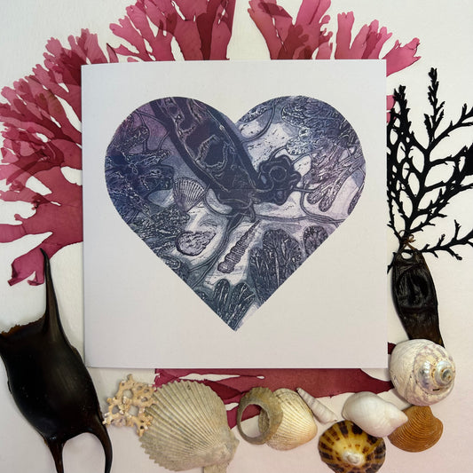 Handprinted Original Monoprint Heart Card - Islay's Strandline 6