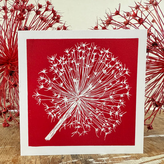 Allium Cristophii - Red Handprinted Christmas Card