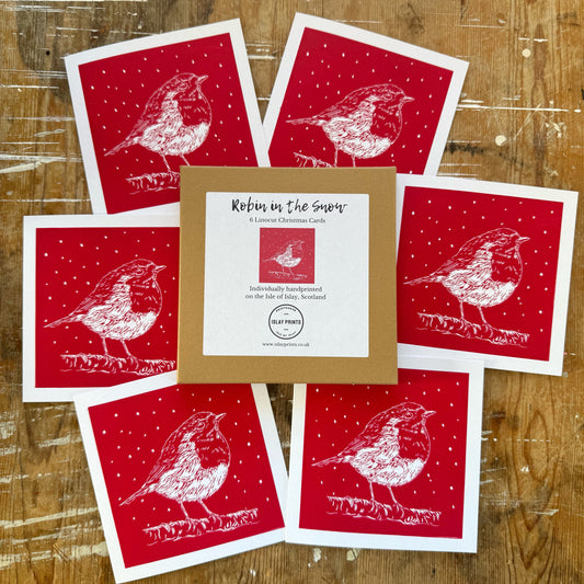 Robin in the Snow - 6 Handprinted Christmas Cards