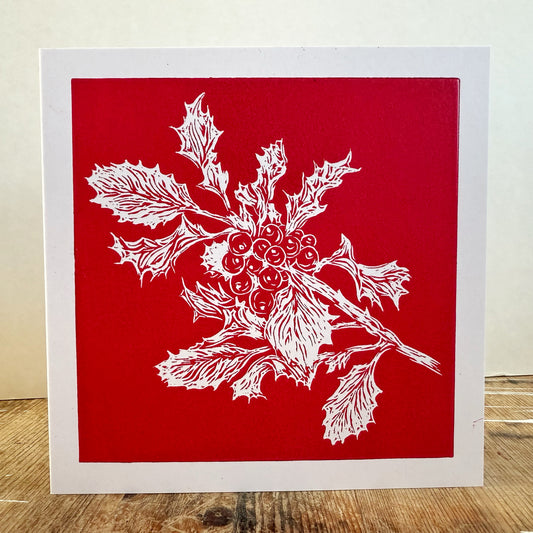 Holly - Handprinted Christmas Card
