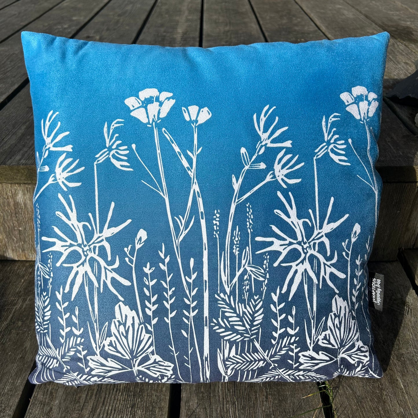 Wildflowers of Islay Faux Suede Cushion Cover - Blue