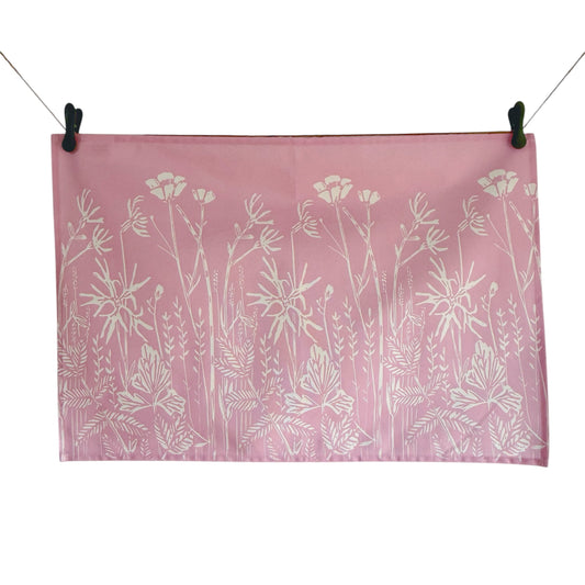 Wet Meadow Tea Towel (Baby Pink) - Wildflowers of Islay